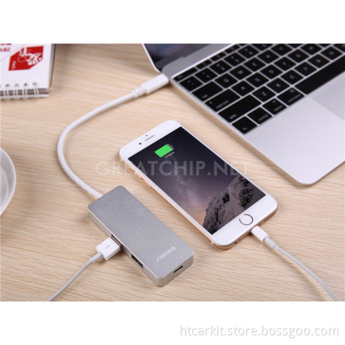 Portable super speed Type C USB 3.0 HUB Charger with 2 ports USB 3.0 1 type-C charging port